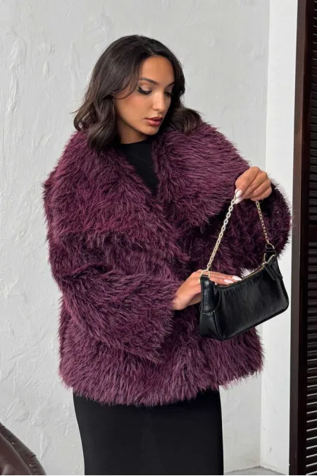 Women's Faux Fur Wholesale Coats – Fluffy, Soft Textured, Stylish Winter Outerwear - BURGUNDY