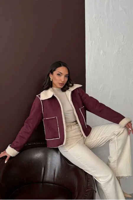 Manteaux en daim peluche bordeaux Topshow F