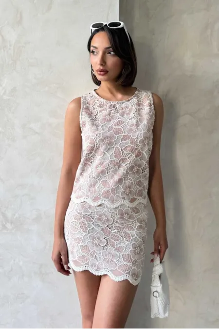 Lace Sleeveless Blouse - Powder | Topshow