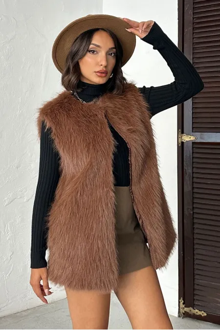 Topshow - Gilet en fausse fourrure en gros - Marron clair