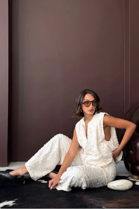 Topshow - Pantalons tissés jacquard en gros - Crème