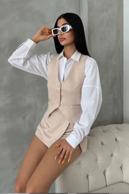 Gilet en daim beige (vente en gros) | TOPSHOW | f1528