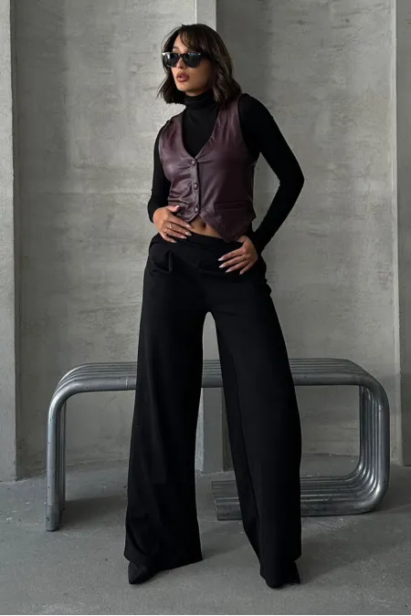 Gilet en cuir boutonné en gros - Rouge bordeaux | TOPSHOW | F1503