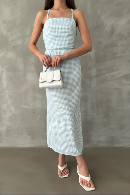 Topshow Blue Strap Ankle Length Wholesale Dress