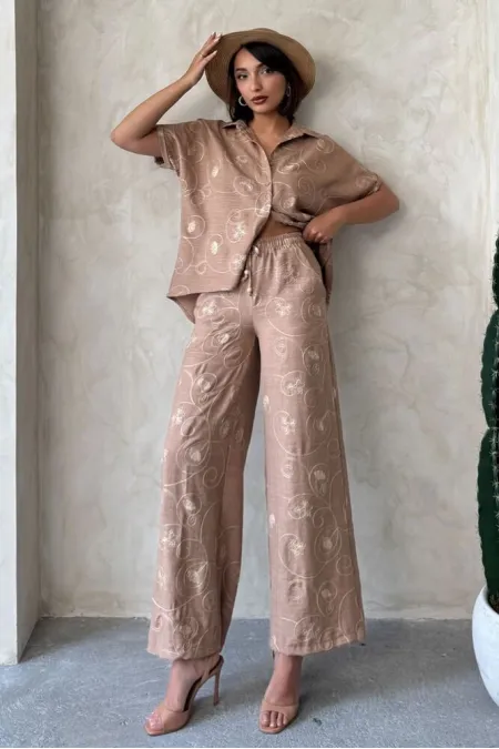 Nakışlı Toptan Pantolon - Açık Kahve Dsn2 | Topshow | F1900