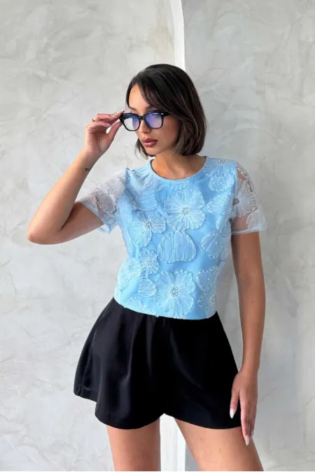 Beaded Wholesale Blouse - Blue | Topshow