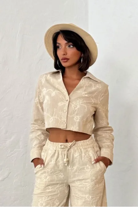 Süzüne Embroidered Shirt - Stone | Topshow | F1926