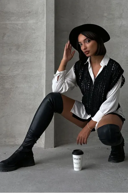 Topshow Black Braided V-Neck Wholesale Blouse