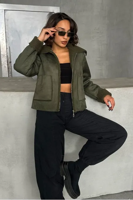 F Süet Peluş Toptan Mont - Haki Haki | TOPSHOW | F1856