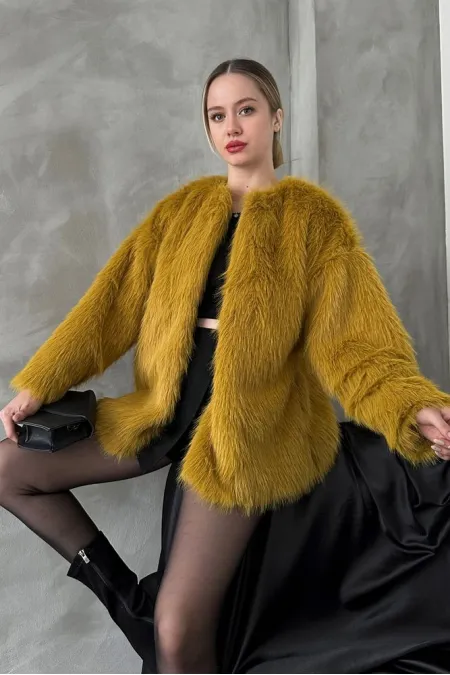 Manteau en peluche en gros - Vert pétrole | TOPSHOW | F1608