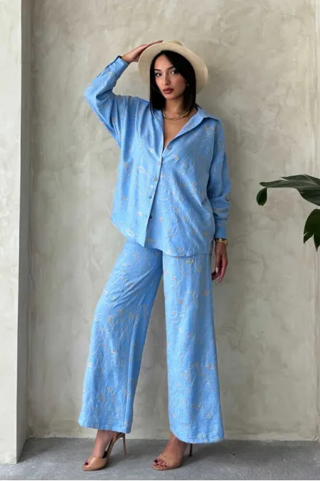 Embroidered Wholesale Trousers - Light Blue | Topshow | F1900