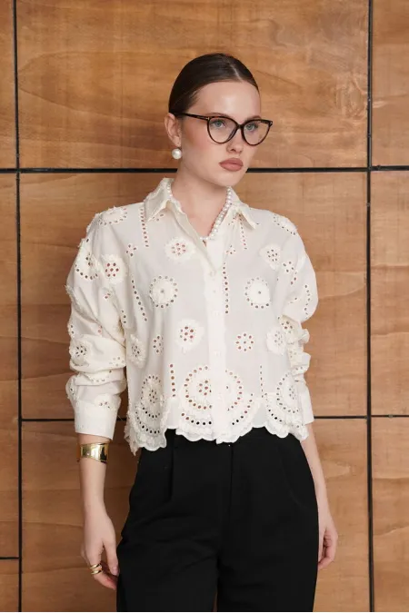 Embroidered Shirt - Cream | F1947 - Topshow