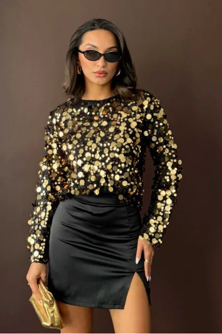 Topshow Gold Sequin Wholesale Blouses