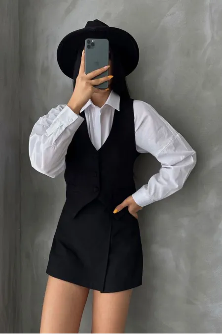 Gilet en daim noir en gros | TOPSHOW | f1528