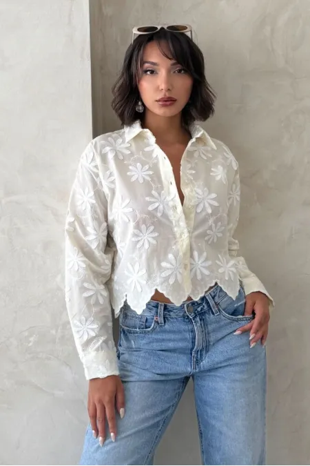 Chemise brodée - Crème - | F1932