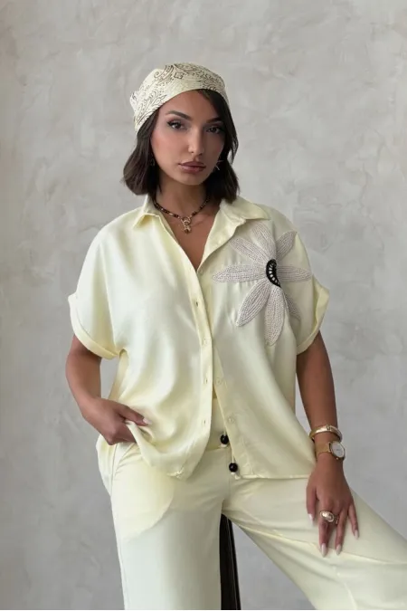 Floral Detail Wholesale Shirts - Yellow | Topshow Floral Detail Wholesale Shirts - Yellow | Topshow