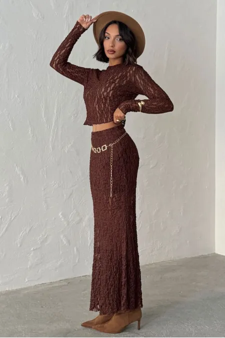 Brown Long Transparent Wholesale Skirt | Topshow | F1887