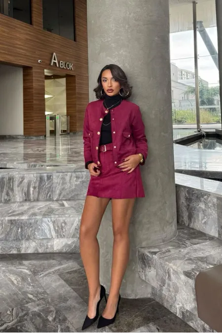 Belted Wholesale Skirt - Burgundy | TOPSHOW | F1801