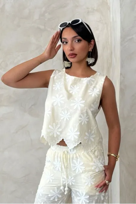 Embroidered Sleeveless Wholesale Blouse - Yellow | Topshow