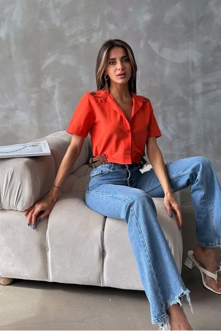 Topshow Orange Belt Detailed Wholesale Shirt