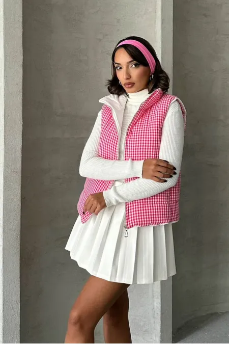 Gilet gonflable en fibre à motif Pitikale - Fuchsia | TOPSHOW | F1740