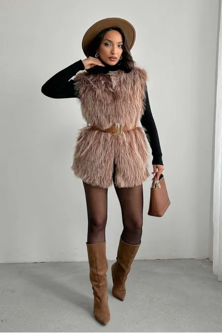 Faux Fur Women's Wholesale Vest – Soft Texture – LIGHT BROWN