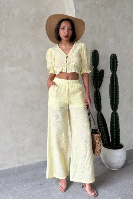 Nakışlı  Pantolon - Sarı | Topshow