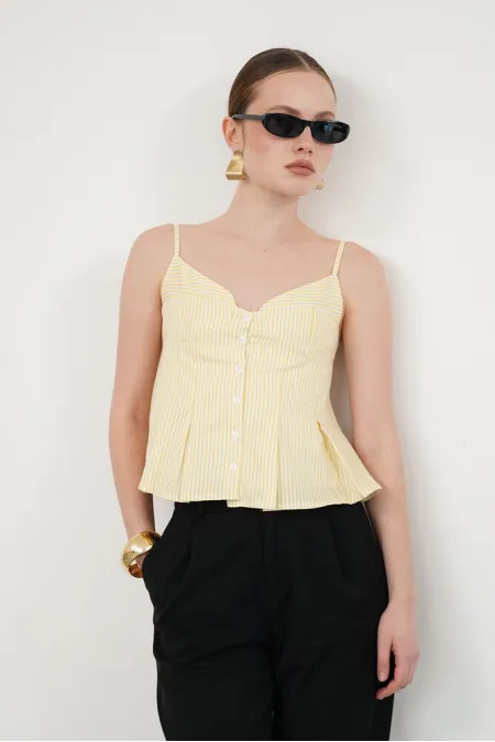 Striped Strappy Wholesale Blouse - Yellow | D2791 - Topshow