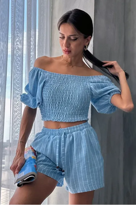 Topshow Blue Striped Gipel Wholesale Blouse