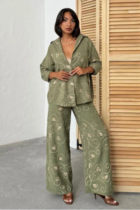 Nakışlı Pantolon - Haki Dsn2 | Topshow | F1900