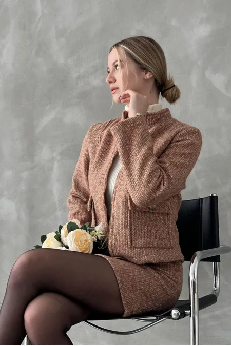 Veste de bowling zippée en gros - Marron foncé | TOPSHOW | F1546