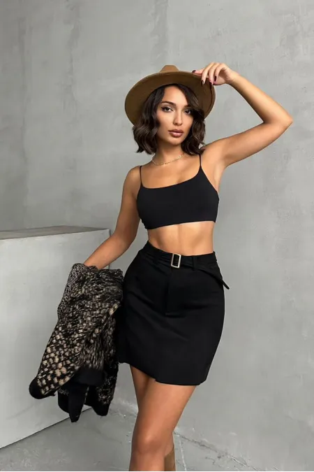 Belted Wholesale Skirt - Black | TOPSHOW | F1801