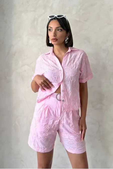 Chemise en voile brodée - Topshow rose