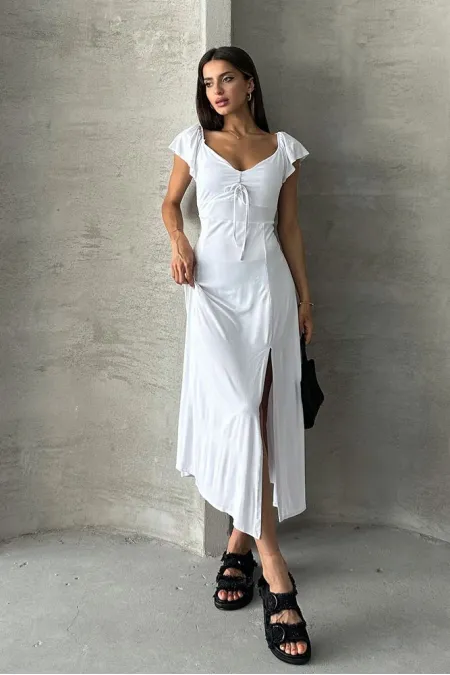 Topshow White Plain Viscose Wholesale Dress