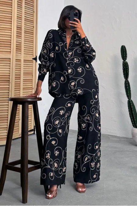 Pantalon brodé - Motif noir 2 | Topshow | F1900