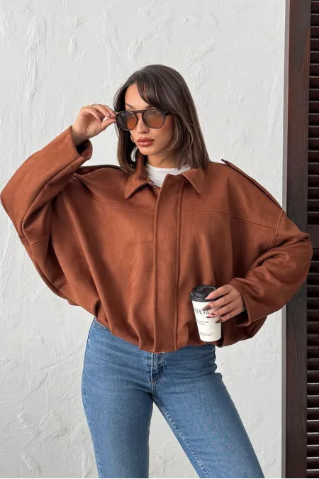 Topshow Scuba Suede Coat - Tan | F2017