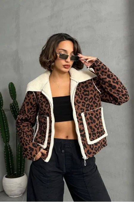 Manteau en peluche à motifs Eopar en gros - Marron et noir | TOPSHOW | F1814