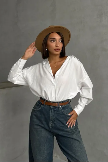 Topshow White Back Applique Detail Wholesale Shirt | F1790