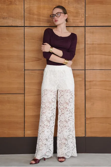 Embroidered Trousers - Cream | D2967 - Topshow