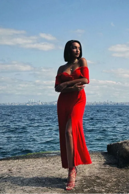 Topshow Pomegranate Plain Viscose Wholesale Dress