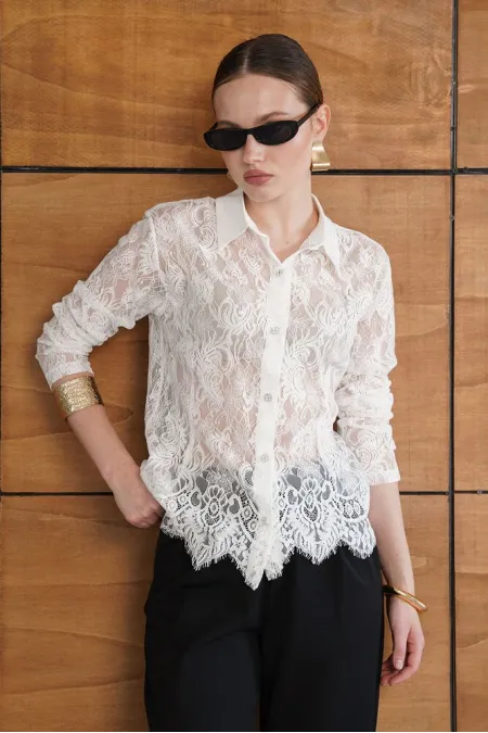 Lace Wholesale Shirts - Cream | F2073 - Topshow