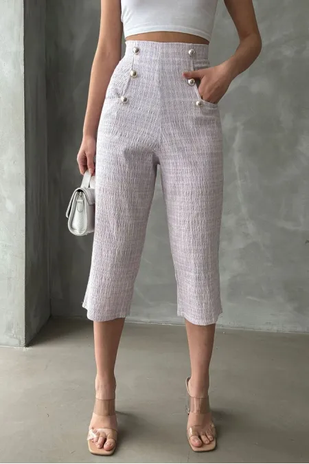 Pantalons Topshow Lilas à boutons décoratifs en gros
