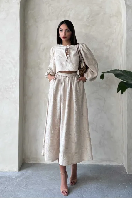 Nakışlı Toptan Etek - Taş | Topshow | F1901