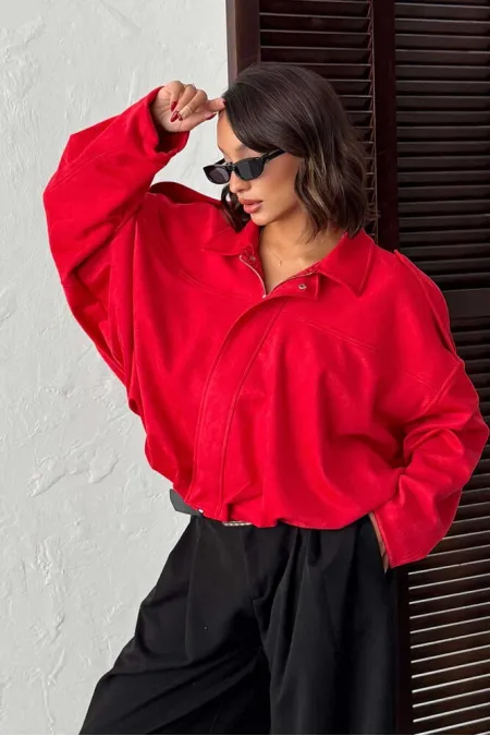 Topshow Scuba Suede Jacket - Red | F2017