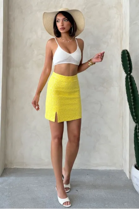 Pullu Kot Etek - Sarı | Topshow