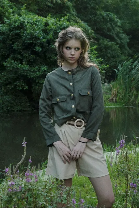 Veste en daim à poches en gros - Kaki | TOPSHOW | F1800