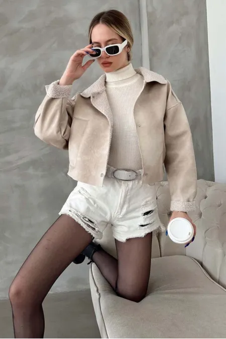 Manteau à col en fourrure nubuck en gros - Pierre | TOPSHOW | F1577