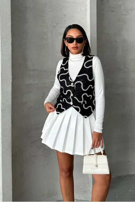 Gilet brodé en gros - Noir | TOPSHOW | F1751