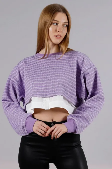 Blouse courte F en gros - Lilas | TOPSHOW | F1544