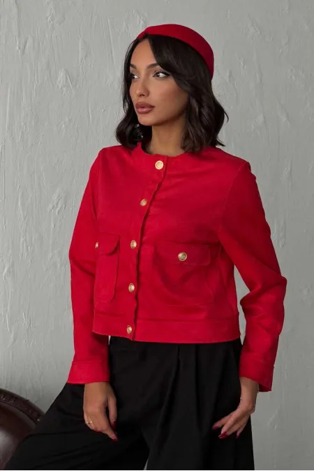 Topshow Suede Pocket Jacket - Red | F1800